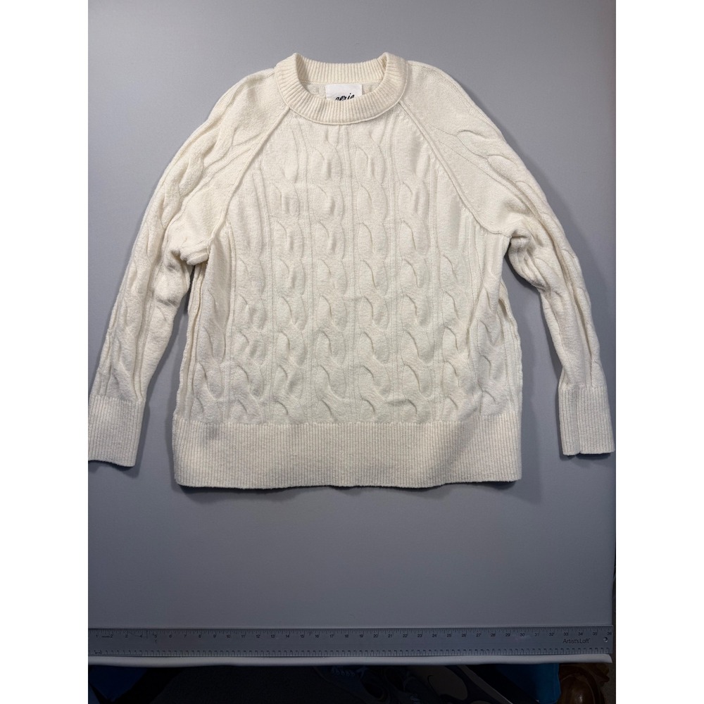Aerie Womens Cream Cable Knit Raglan Sleeve Crewneck Sweater XS